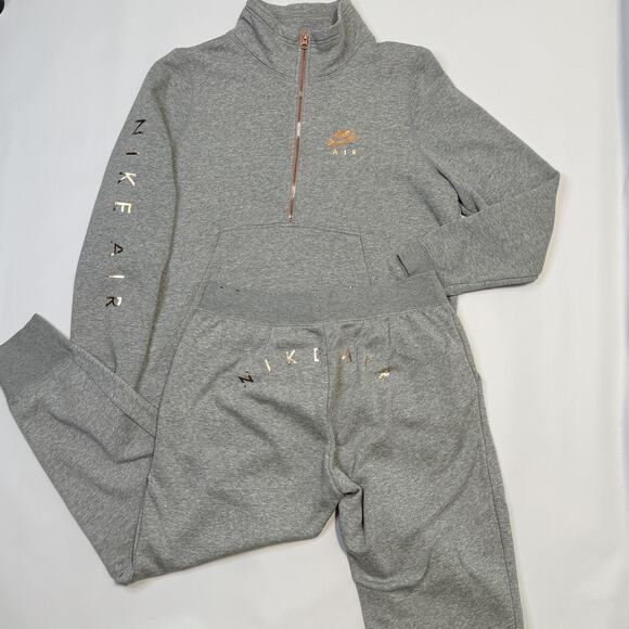 Nike Air Tracksuit Womens Large Heather Gray Quarter Zip Pullover Jogger 2 Piece - Picture 1 of 16